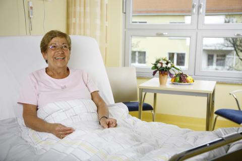 Krankenhausbesuch, Im Krankenzimmer am Patientenbett