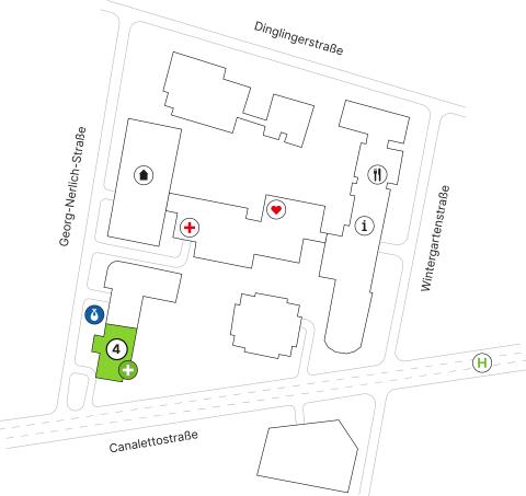 Lageplan St. Joseph-Stift, Franziska-Werner-Haus, Eingang 4