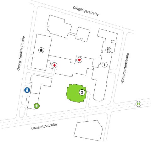 Lageplan St. Joseph-Stift, Clara-Wolff-Haus, Eingang 2
