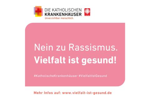 Kachel zum Tag gegen Rassismus: "Nein zu Rassismus! Vielfalt ist gesund" der Katholischen Krankenhäuser.