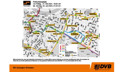 Bau am Fetscherplatz: Übersicht zu den geplanten Umleitungen für den Straßenbahnverkehr – Liniennetz.