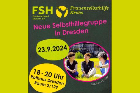 Ausschnitt Flyer: Selbsthilfegruppe in Dresden für Frauen mit Brustkrebs.