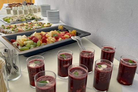 Frühstücksbuffet mit Smoothie, Obst und Wraps anlässlich des 13. Puma-Stammtisches am 8. Mai 2025 im St. Joseph-Stift Dresden.