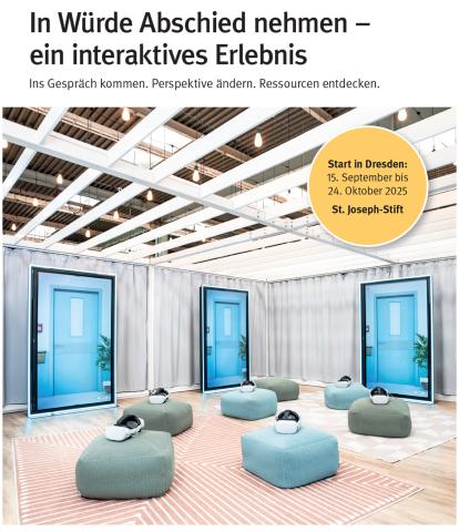 Ausstellung BGW "In Würde Abschied nehmen" im September/Oktober 2025 im St. Joseph-Stift – Visualisierung Plakat mit Veranstaltungsankündigung.