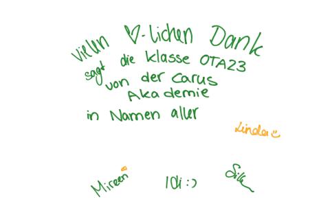 Gästebucheintrag zur Ausstellung "In Würde Abschied nehmen", handschriftliche Widmung von Ausstellungsbesuchern.