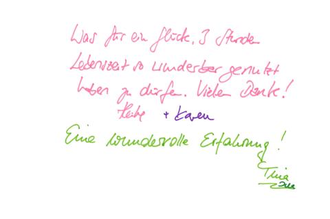 Gästebucheintrag zur Ausstellung "In Würde Abschied nehmen", handschriftliche Widmung von Ausstellungsbesuchern.