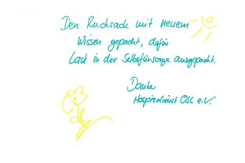 Gästebucheintrag zur Ausstellung "In Würde Abschied nehmen", handschriftliche Widmung von Ausstellungsbesuchern.