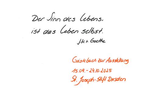 Gästebucheintrag zur Ausstellung "In Würde Abschied nehmen", handschriftliche Widmung von Ausstellungsbesuchern.