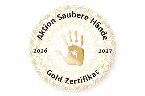 Goldenes Zertifikat 2026 der "Aktion Saubere Hände" – Siegel.